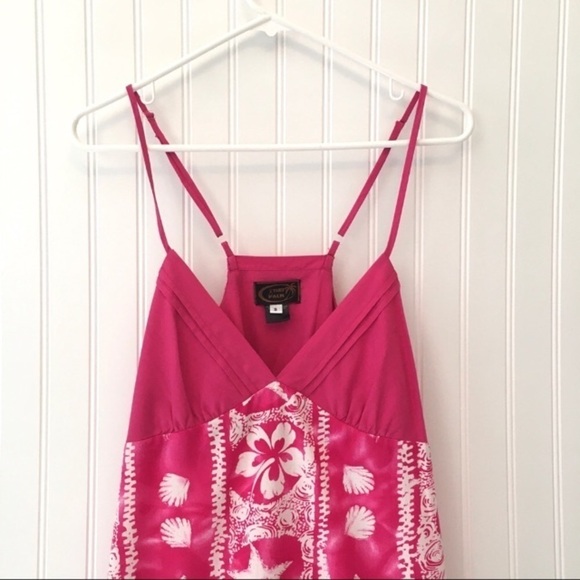 Tiki Palm Hibiscus Print Sundress Pink & White - Picture 3 of 12